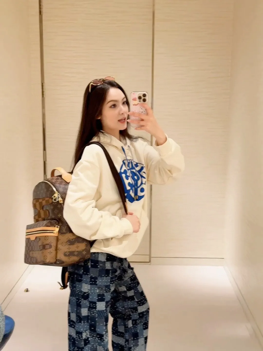 Louis Vuitton/Louis Vuitton 25Fw blue circle printed hooded sweatshirt